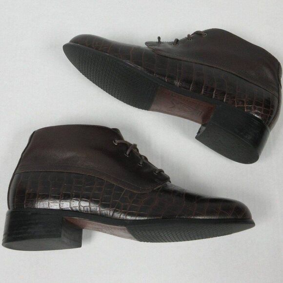 ARIAT Croc Embossed Brown Leather Ankle Boots Womens Sz 8.5 Shoes 17425 Bootie - Picture 1 of 12